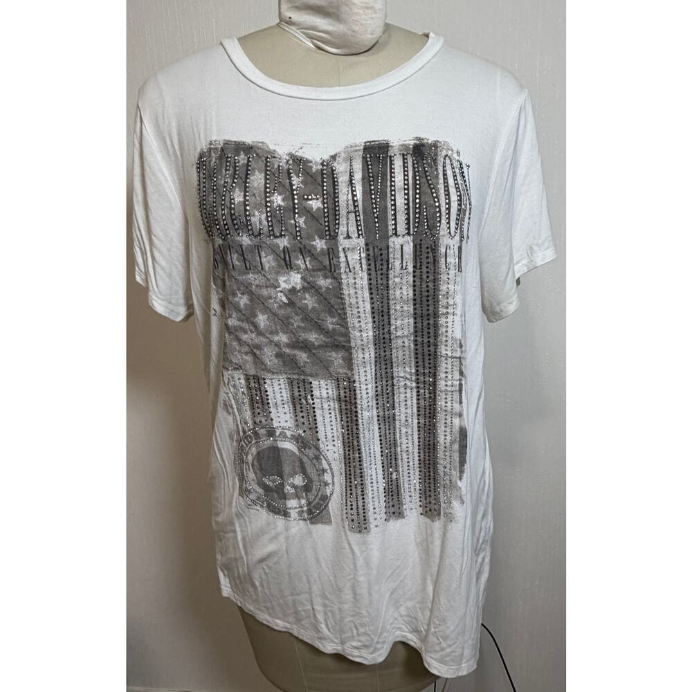 Harley-Davidson T-Shirt Rhinestonea American Flag Women’s Size XL Bedazzled Soft